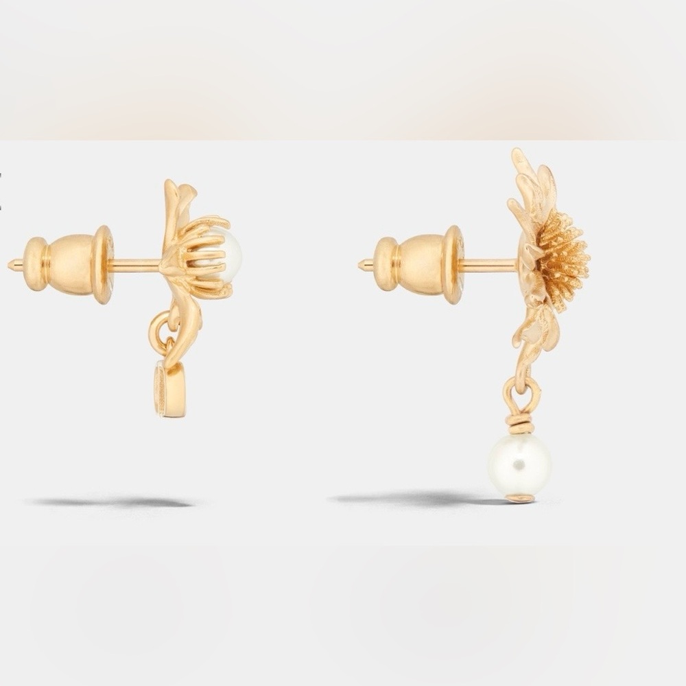 DIOR CHARDONS EARRINGS Gold-Finish Metal and White Resin Pearls - Picture 2 of 8